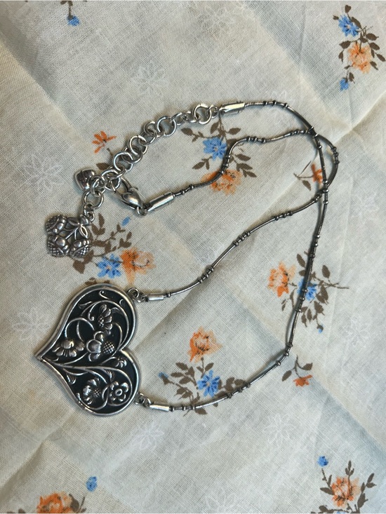 Brighton Jewelry - Vintage silver tone chain black enamel Brighton heart pendant necklace